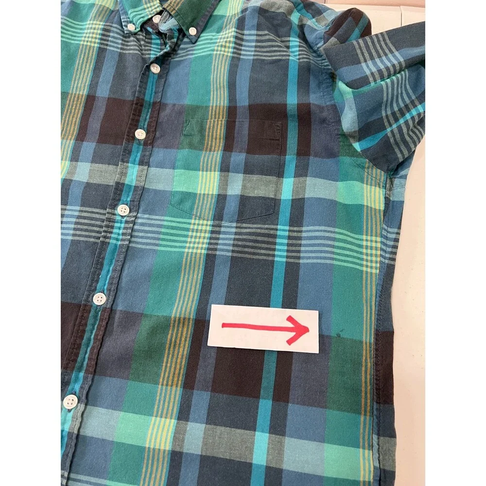 J Crew Men's Blue Yellow Green Plaid Button Down Shirt Size M *READ*